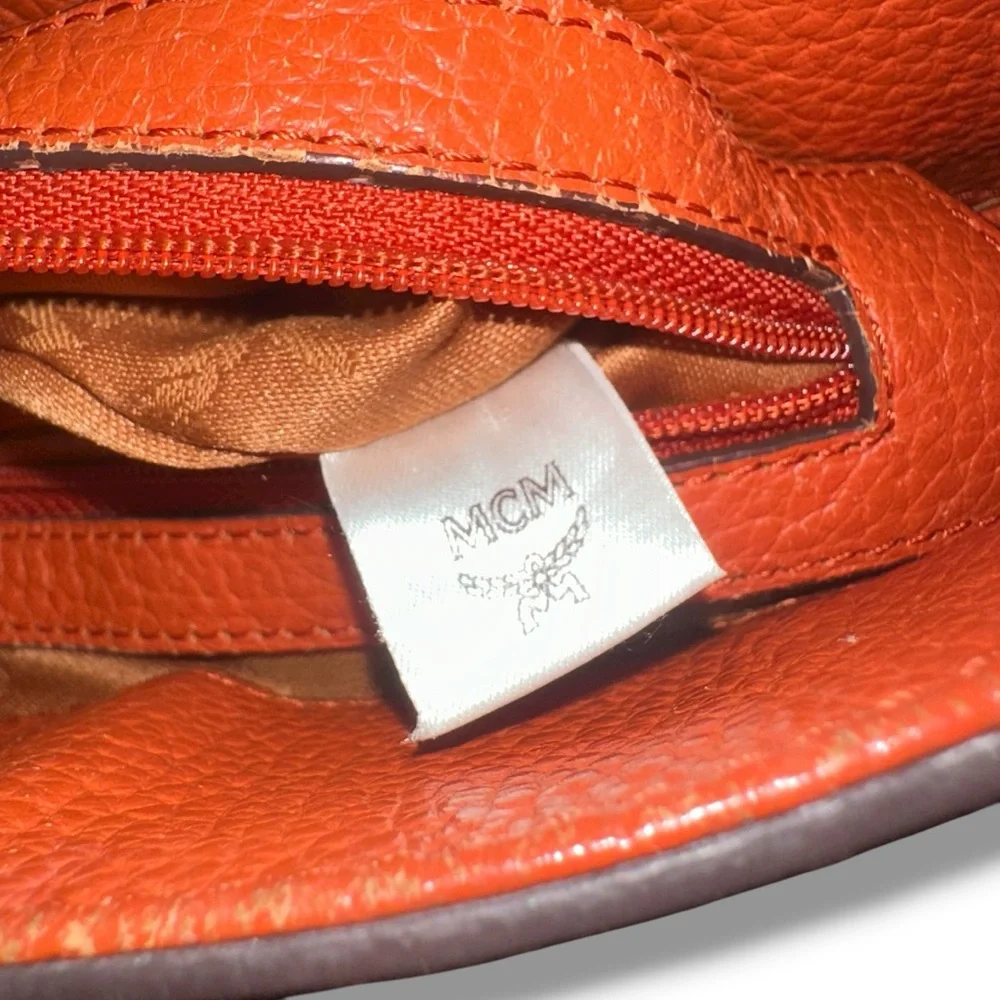 MCM Orange TWO WAY Crossbody Shoulder Pebbled Leather Bag Goldstone Korean MC265